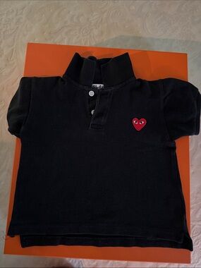 Comme des Garcons PLAY Navy Kids Polo with Red Heart Patch